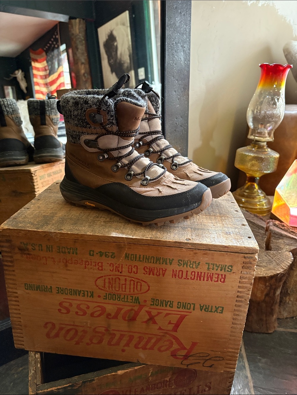 Merrell Brown and Black Waterproof Lace-Up Winter Boots with Knit Cuff